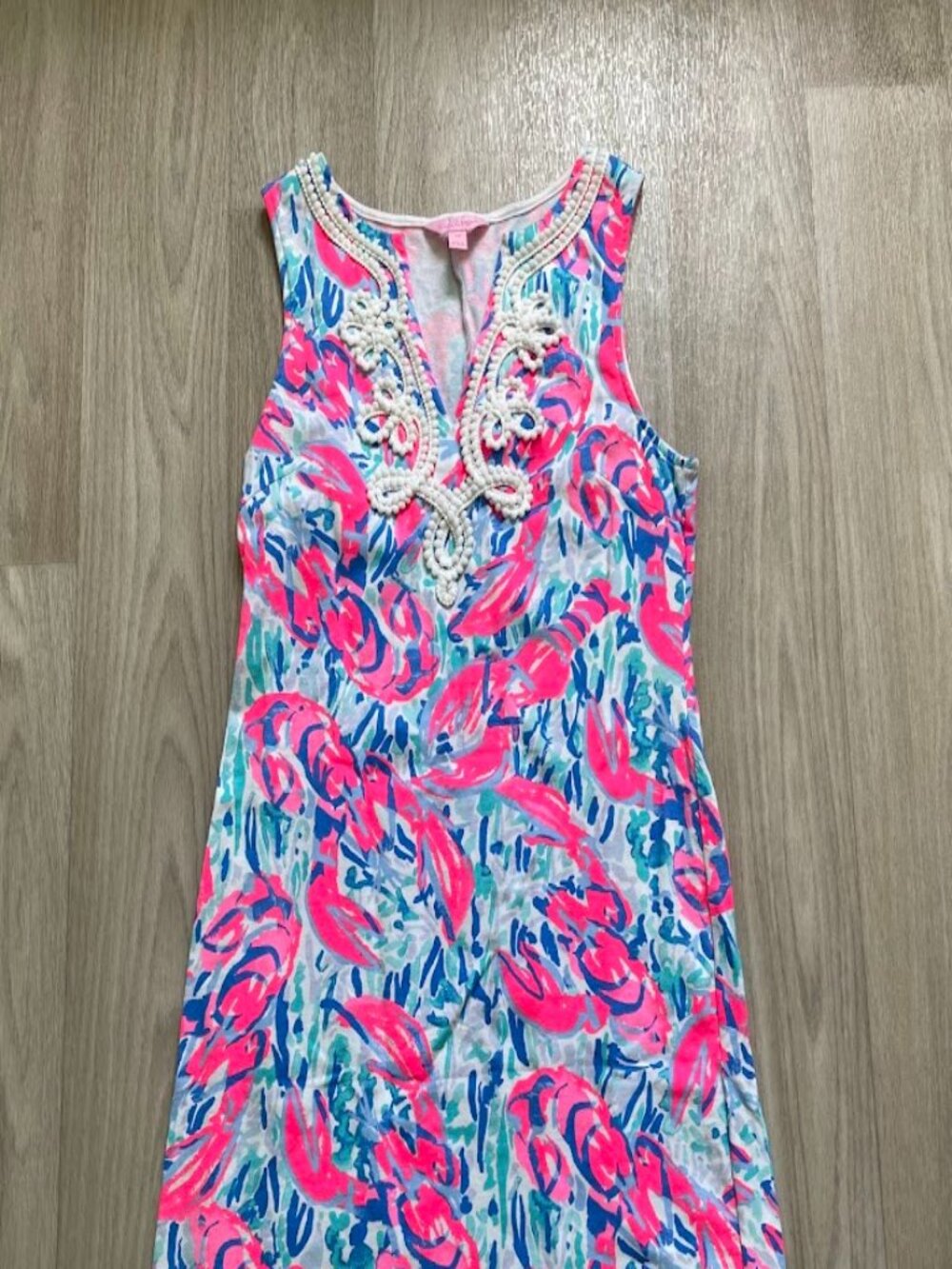 Lily Pulitzer shift dress pullover beach cover up pink sleeveless v-neck 31"